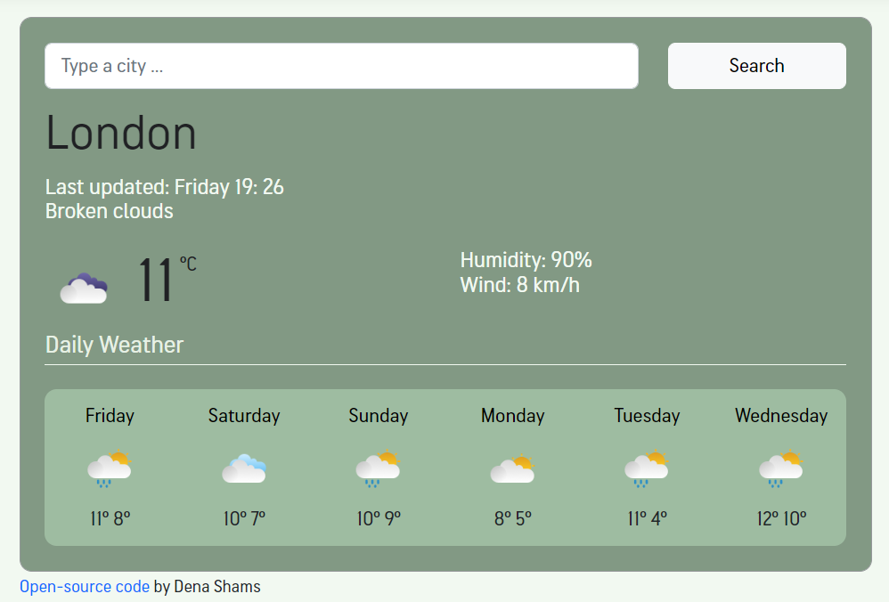 weather app screenshot